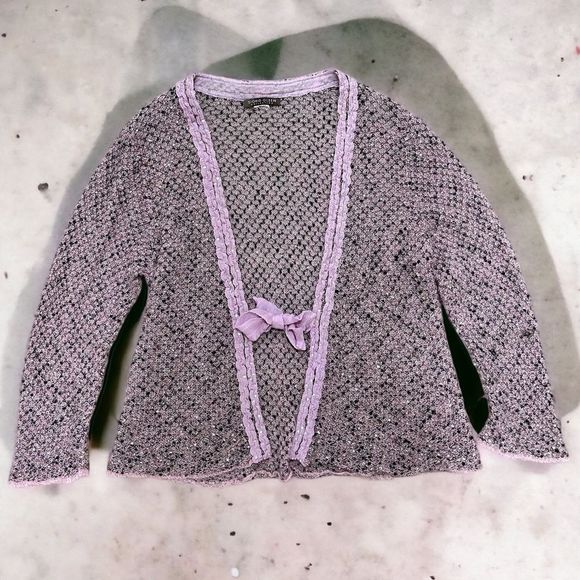 Vintage Y2K Lilac Purple Sequined Tie Front Cardigan Sweater Top - Picture 2 of 9